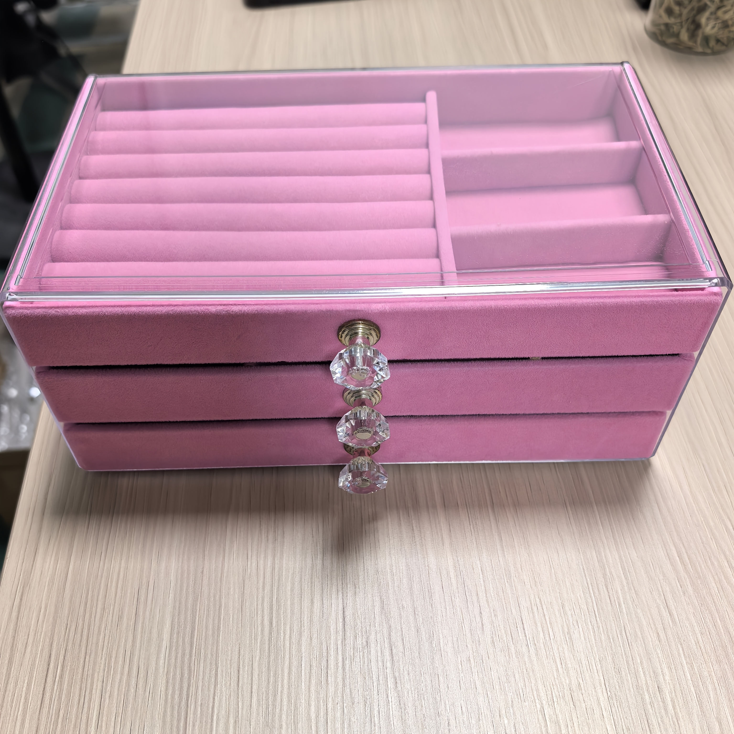 JPEK 3-Layer Velvet Jewelry Storage Box for Rings and Necklaces